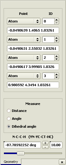 Molecular geometry editor panel